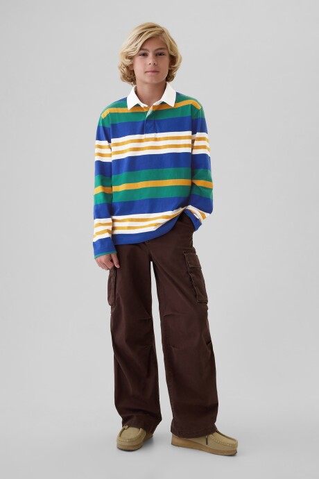 Remera Polo Manga Larga Niño Blue Green Stripe