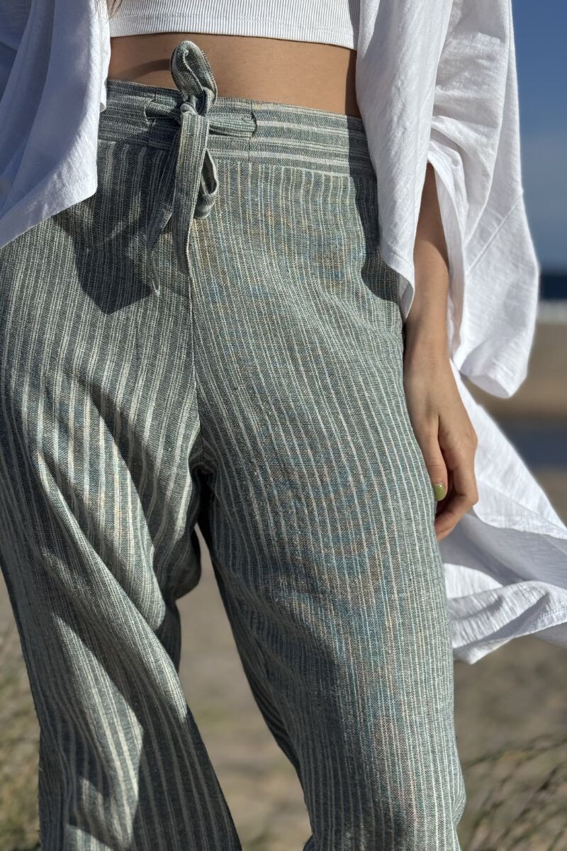 Pantalón Blanca Rayas celestes y beige