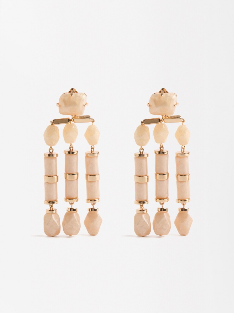 Pendientes Largos Efecto Piedra - beige 