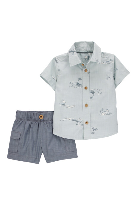 Set dos piezas de algodón, short y camisa, diseño tropical Sin color