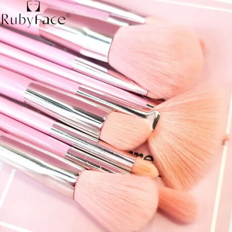 Set Completo Brochas Pinceles Maquillaje 10 Pzas con Estuche Rosa