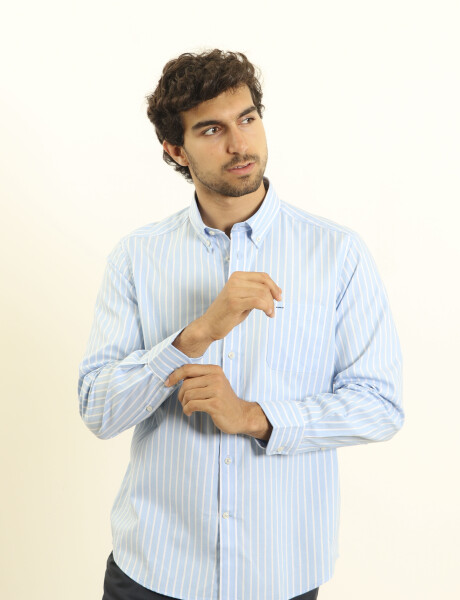 012108 CAMISA HARRINGTON LABEL Celeste/blanco