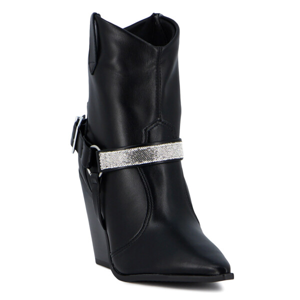 Bota Tejana Mujer Vizzano Taco Cuadrado Con Hebilla Negro