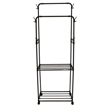 Perchero Armario Doble Barral 2 Niveles Ganchos Laterales Negro