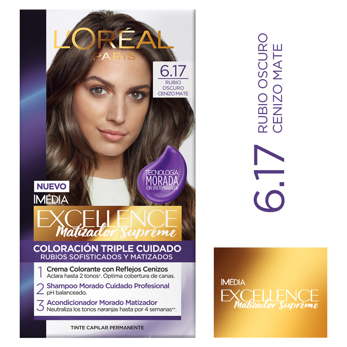 Tinta L'Oréal Paris Excellence Creme N°6.17 Rubio Oscuro Cenizo 