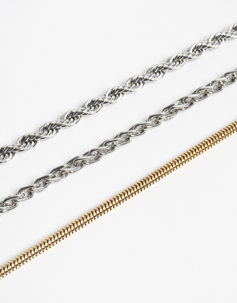 Collares Largos Metal Collar Largo Mix Cadenas - Plateado Rodio