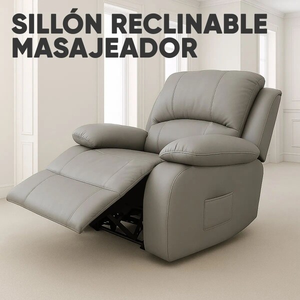 Sofá Sillón Poltrona Reclinable Masajeador Electrico Cuerina Color Gris Cuerina