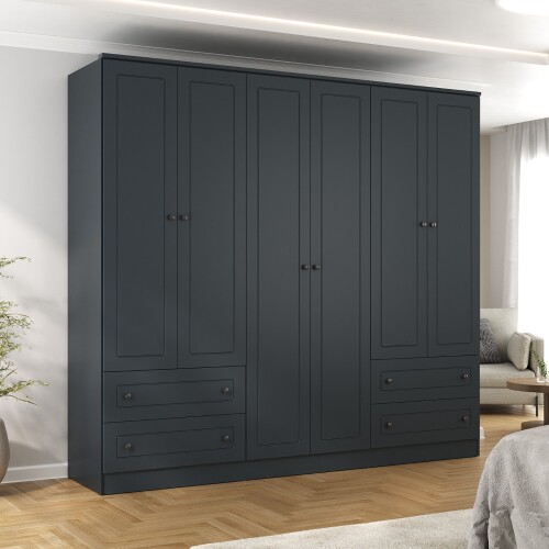 Ropero Americana PLUS 6 puertas 4 cajones - 100% MDF Gris