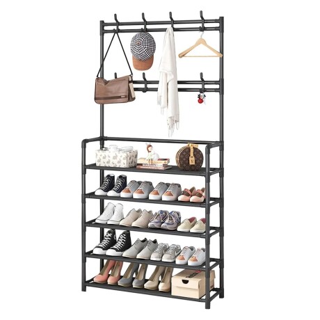 Organizador Perchero Zapatera Acero Estilo en Uno 5 Niveles Negro