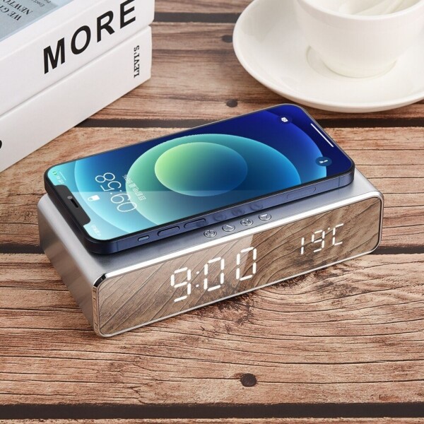 Reloj Despertador Espejo Cargador Inalambrico Termometro Reloj Despertador Espejo Cargador Inalambrico Termometro