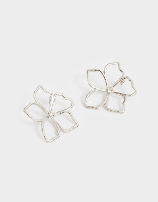 Aros Colgantes Cortos Flores Aros Colgantes Cortos De Flores - Plateado