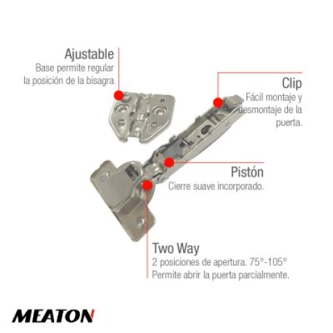 Bisagra Piston Autorretén 35mm Recta Clip Twoway BIS PISTON AUTO.R35 MM RECTA CLIP TWOWAY - S/TOR.
