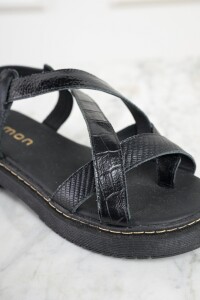 Sandalia Combinada Cuero Negro