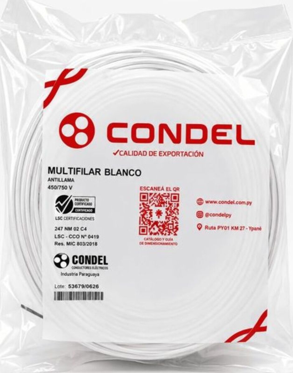 CABLE MULTIFILAR 1,00MM2 BLANCO CONDEL 
