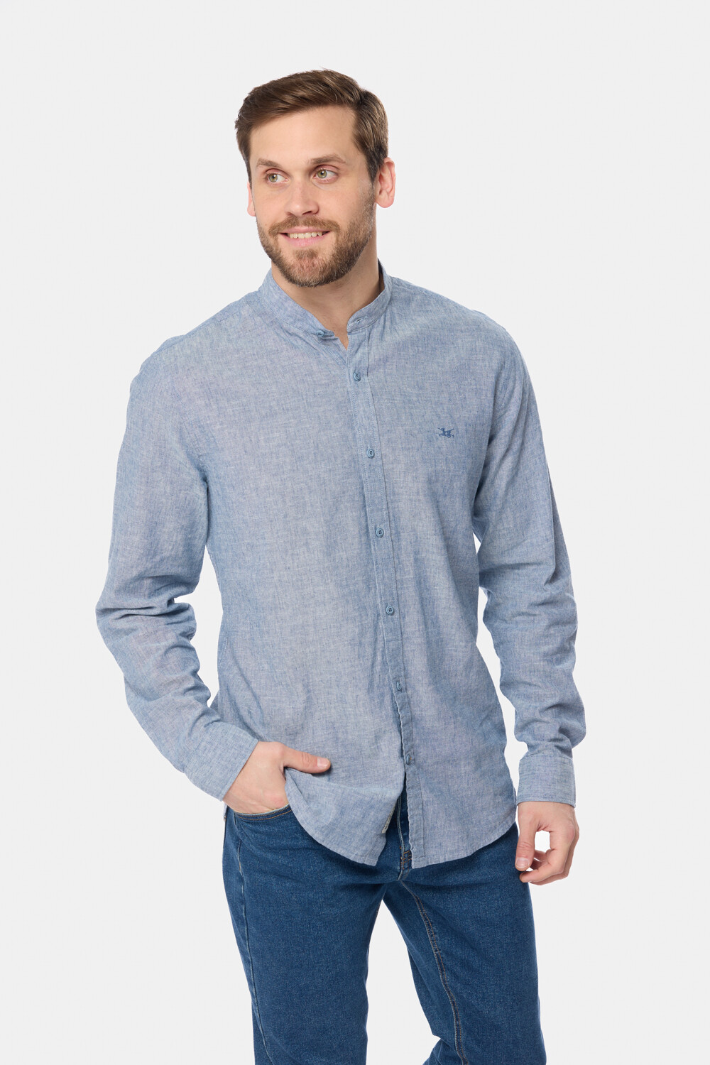 CAMISA DE LINO CUELLO MAO Azul