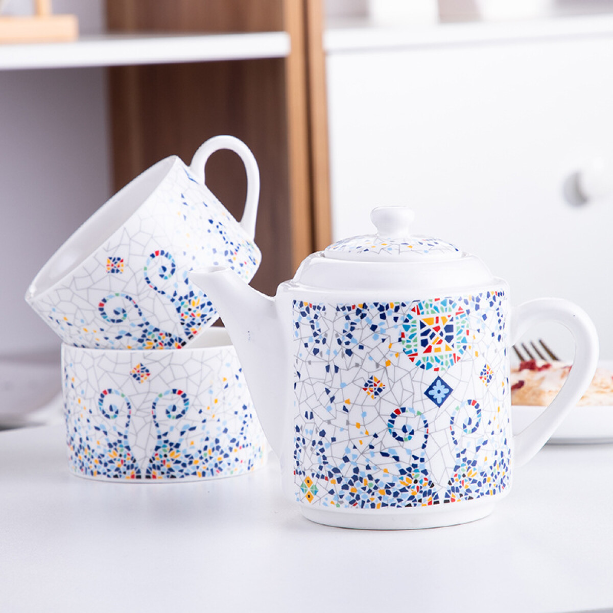 Juego De Té Mosaico - Mosaico Gama Azul 