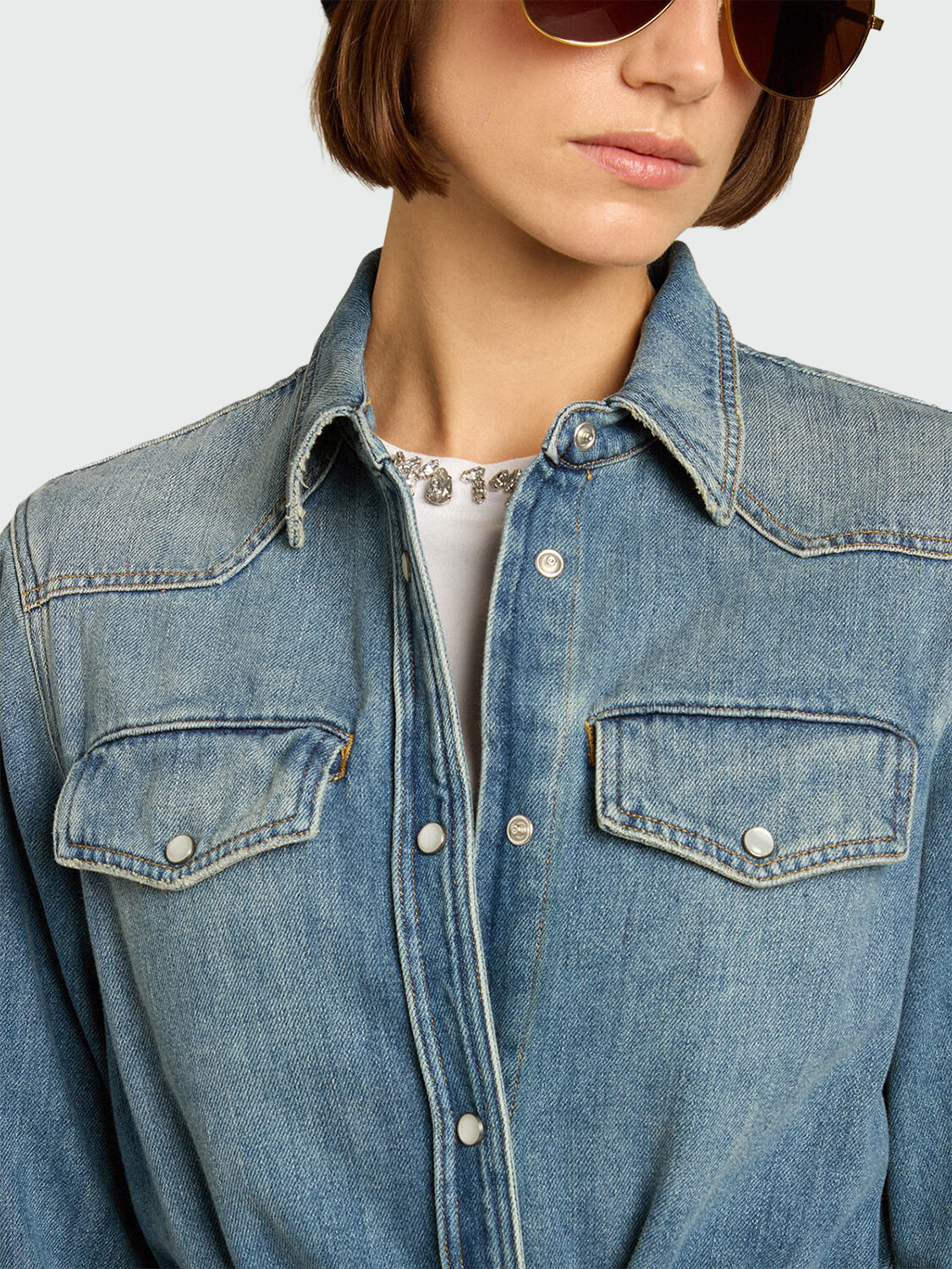 GOLDEN GOOSE - Vesitdo denim camisero con cinturón Azul