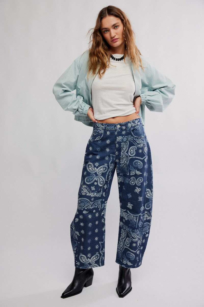 JEAN BARREL GOOD LUCK ESTAMPAD Azul