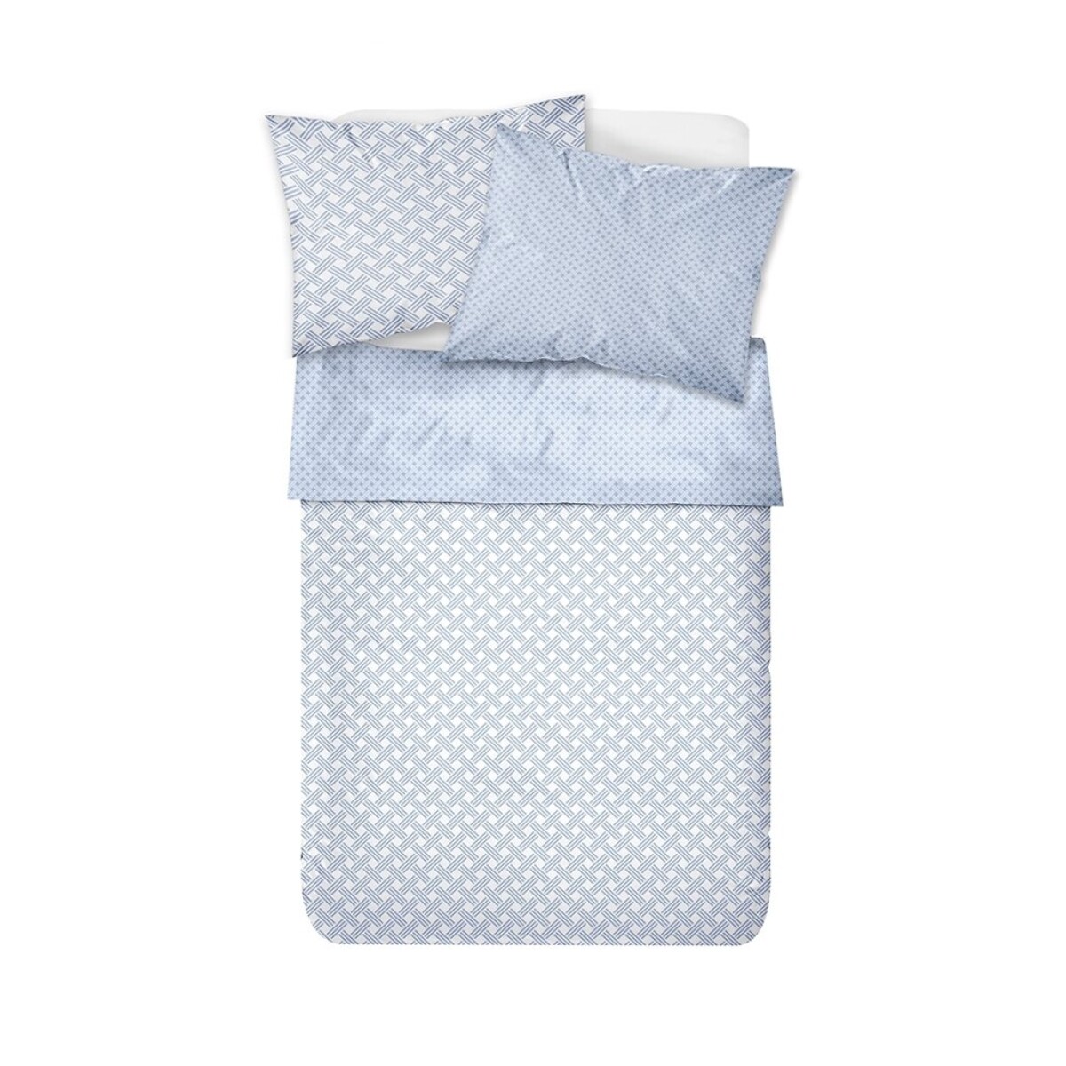 JUEGO DE SABANAS ALGODON 144H QUEEN 160x200+35CM ENTRAMADO CELESTE 