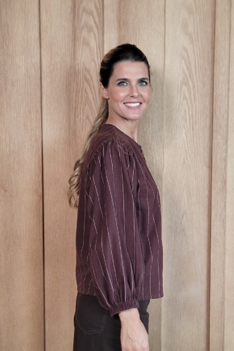 Camisa Melón Lino Raya Chocolate