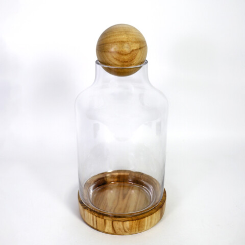 FRASCO DE VIDRIO C/BASE MADERA/TAPA 8.5X34CM Unica