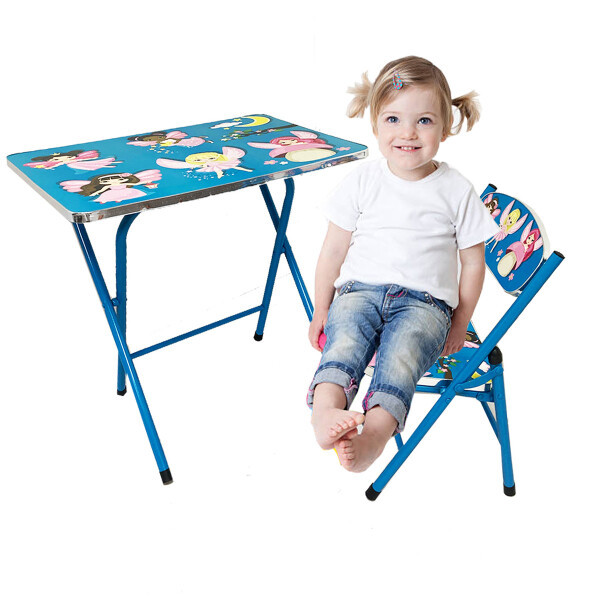 Escritorio Infantil Con Silla Plegable Azul