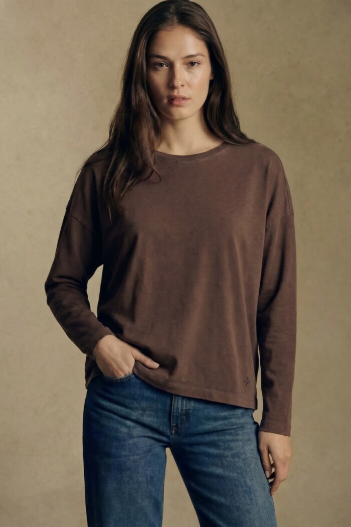Remera Manga Larga Algodon Lavado Chocolate