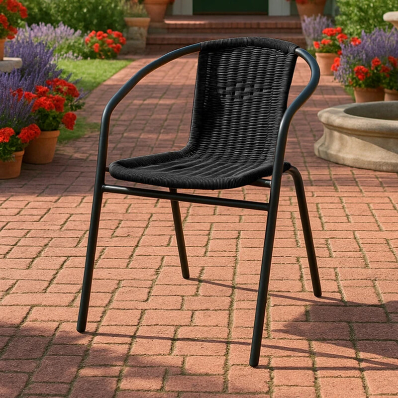 SILLA DE EXTERIOR RATAN PVC Y METAL CON APOYABRAZOS CAFÉ Silla De Exterior Ratan Pvc Y Metal Con Apoyabrazos Café