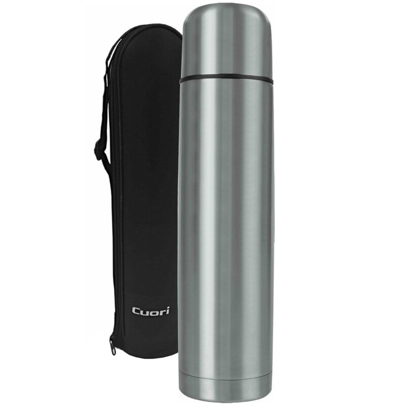 Termo Cuori Bala 1L de acero Inox con funda Plateado