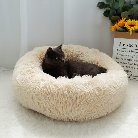 Cama Cucha Puff Redondo 50cm de Felpa p/ Mascotas Perro Gato Beige Oscuro