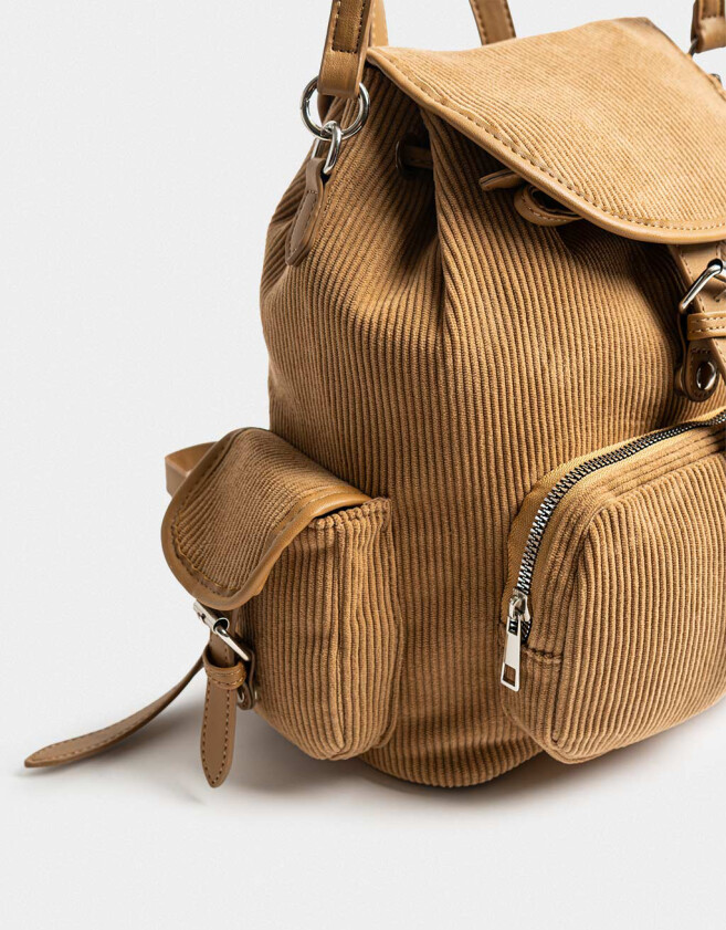 Mochilas Urbanas Mochila Solapa Corderoy Camel - Marron Camel