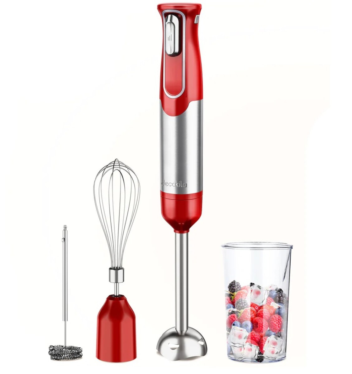 MIXER BATIDORA DE MANO DECAKILA INALAMBRICA BATERIA KMJB024R ROJA 