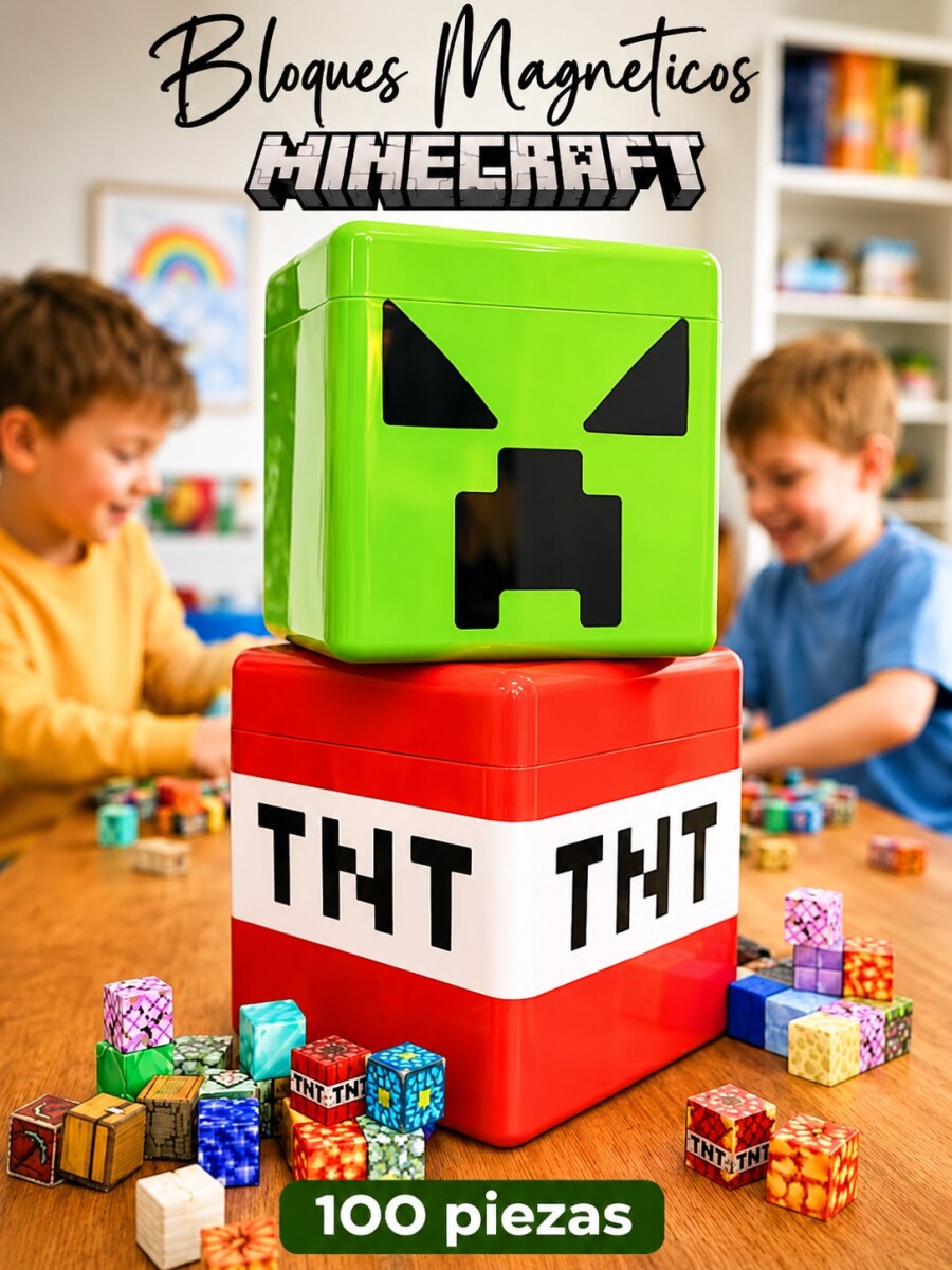 Bloques magnéticos en contenedor 100 piezas MINECRAFT - creeper 