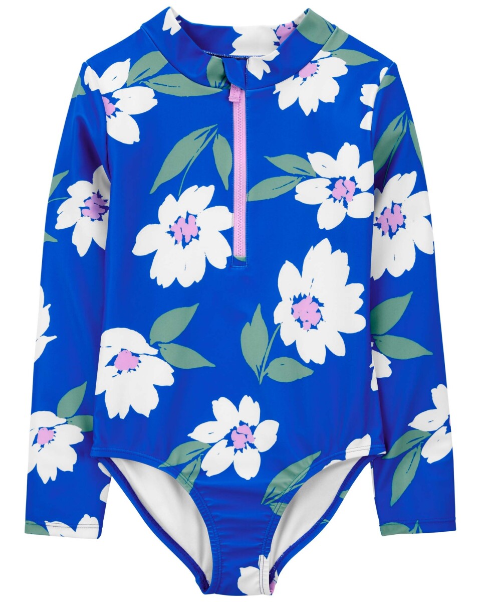 Malla de baño una pieza manga larga con protección UPF 50+ diseño floral. Talles 6-8 
