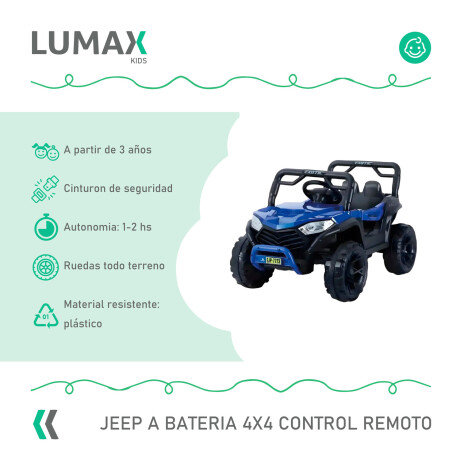 Auto a Batería Lumax 4x4 12V control remoto, USB y Música Azul