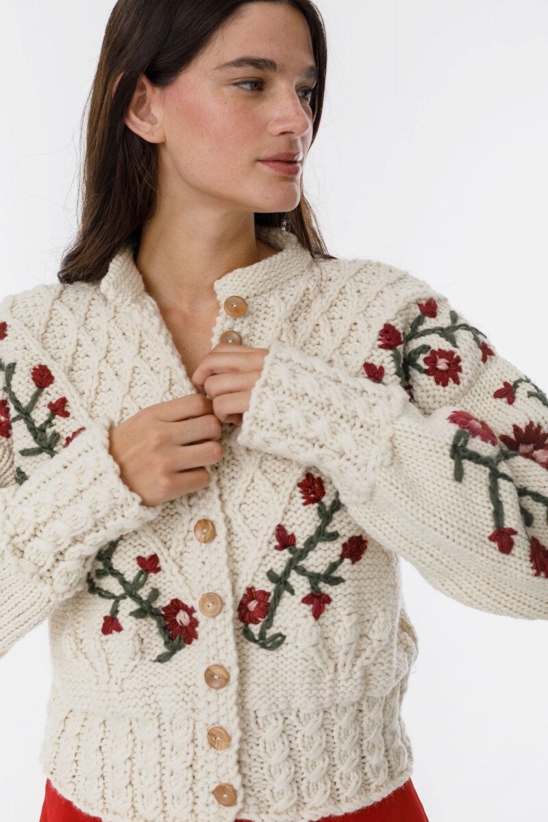Cardigan Magnolia - Crudo con bordado 