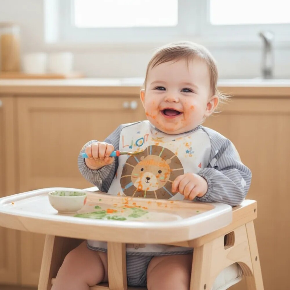 Babero con manga Little Ones leon gris