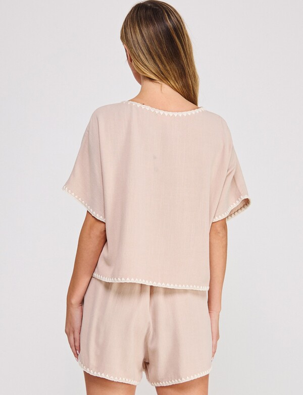 Blusa Lino Detalle Borado BEIGE