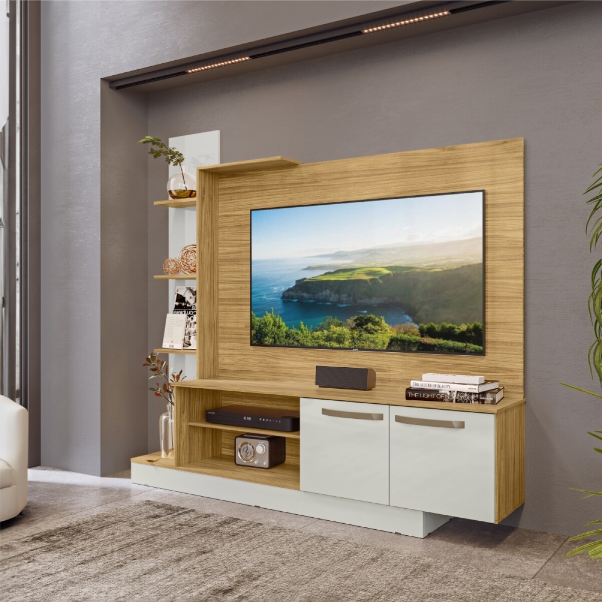 Rack para Tv 55" con estantes modular - MDP - Marrocos / Off white 