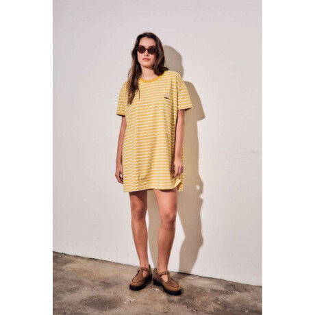 Vestido Manga Corta Rayado Amarillo