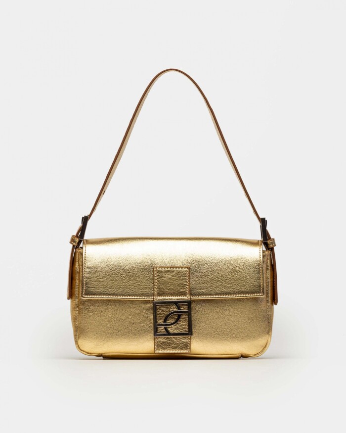 Cartera al hombro Signature en cuero graneado metalizado Metalizado