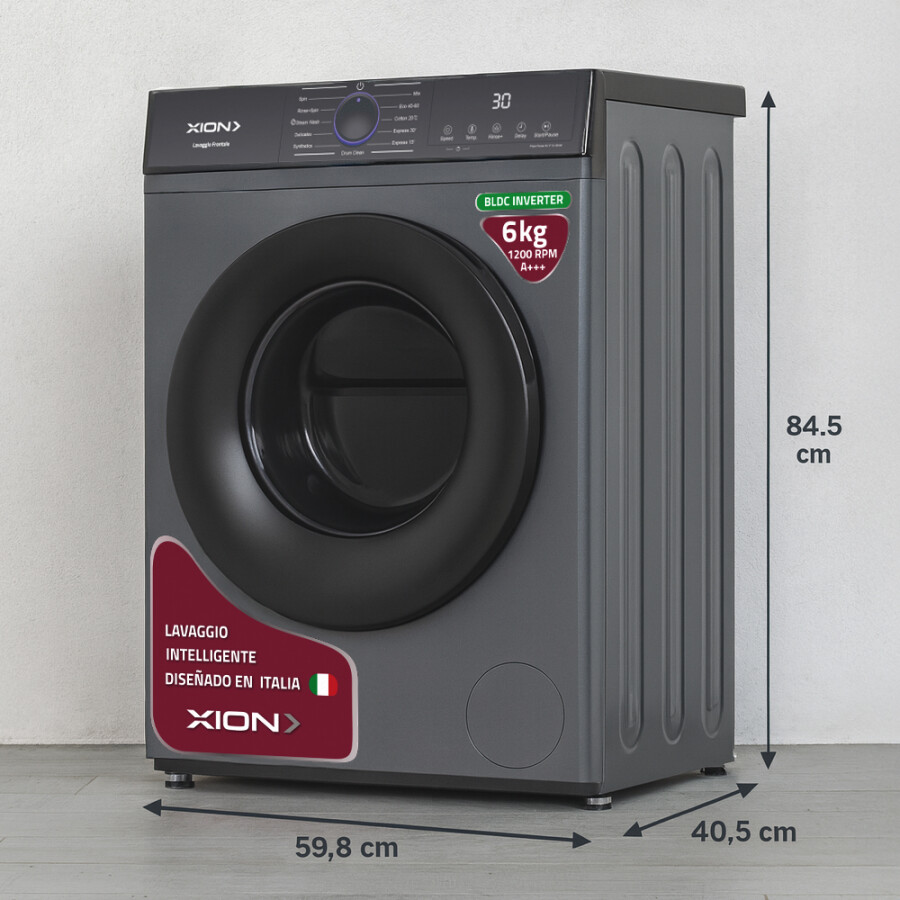 Lavarropas carga frontal 6Kg Gris Inverter Xion XI-LAV66X Lavarropas carga frontal 6Kg Gris Inverter Xion XI-LAV66X