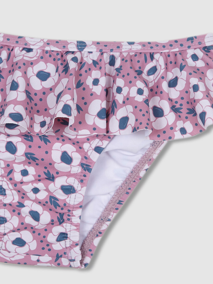 Traje De Baño Estampado Flor Grande Rosa Medio