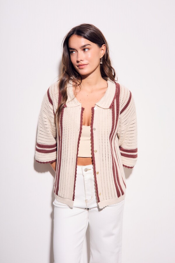 Camisa Crochet Rayada Nácar
