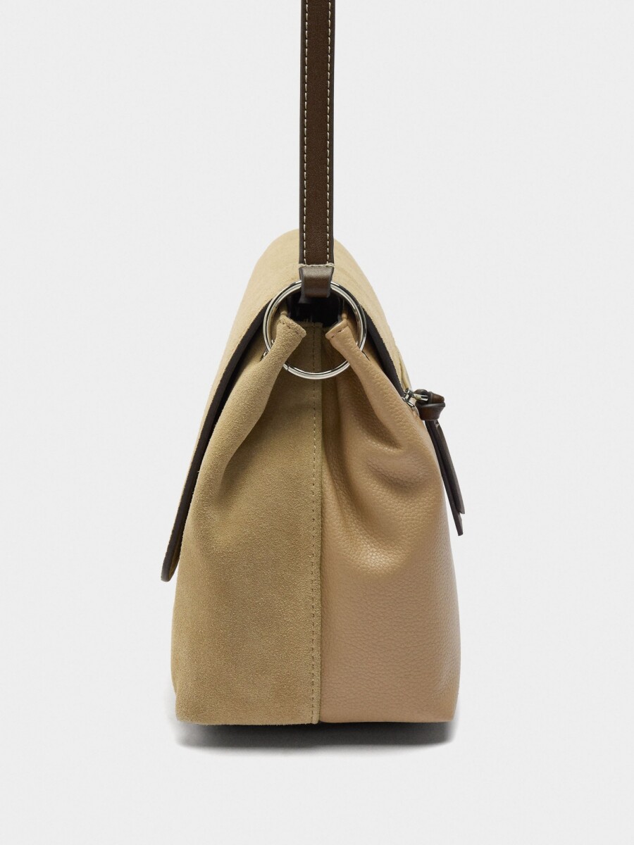 Bolso Bandolera Con Piel E Solapa camel