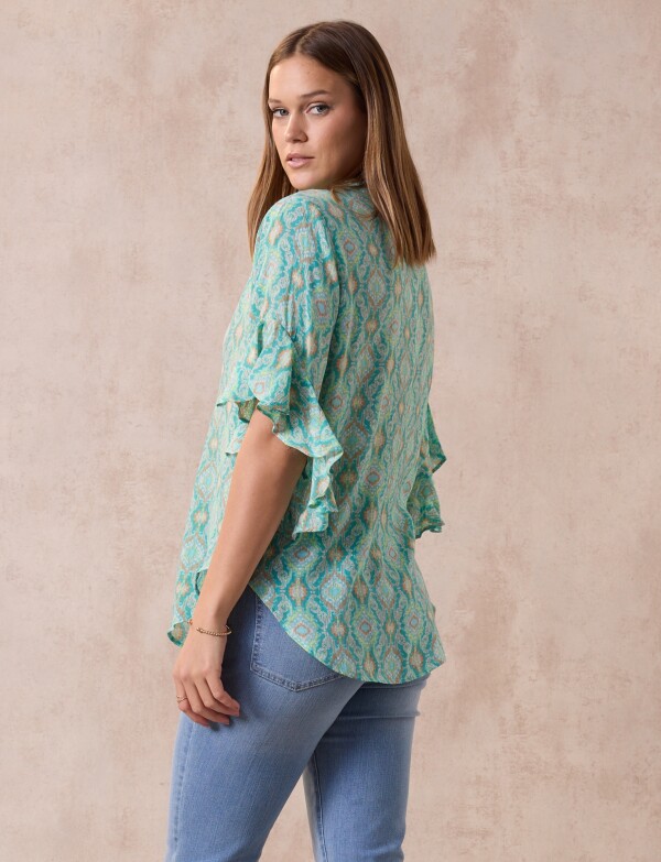 Blusa Manga Volado VERDE/MULTI