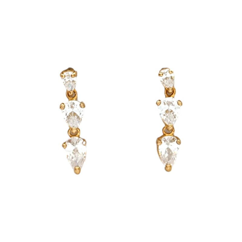 Caravanas Triple lágrima oro- Oro bajo -Zirconia blanca - CA8170 conpiedra