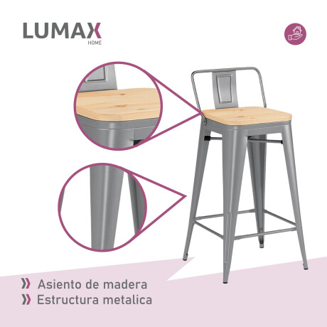 Pack 4 Taburetes Tolix con Respaldo y Asiento de Madera Lumax Gris