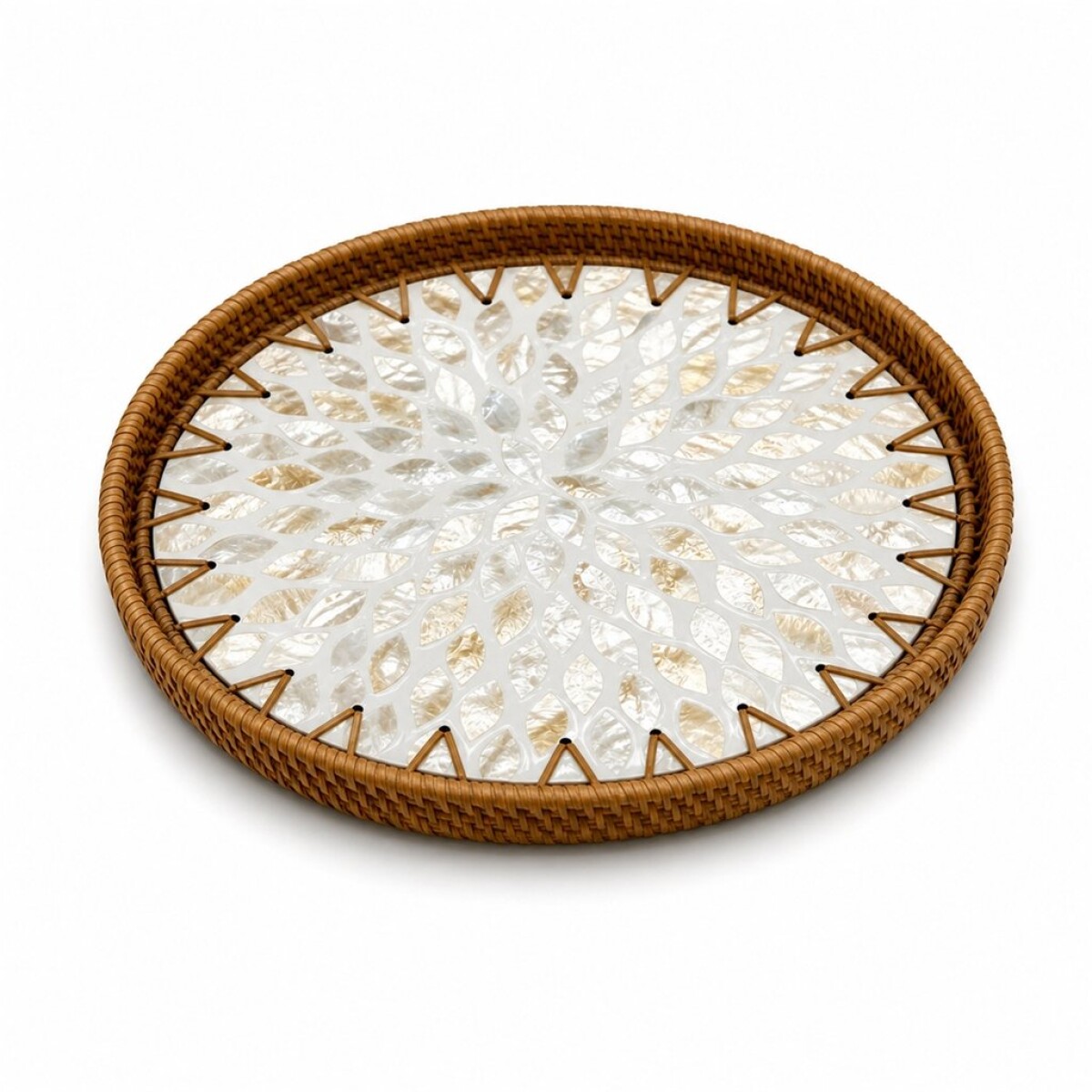 BANDEJA REDONDA 34X2.5CM FIBRA Y NACAR BLANCO 