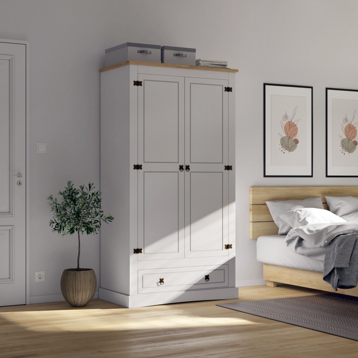 Ropero 2 puertas Madera maciza - Linea Mexicana - Blanco 